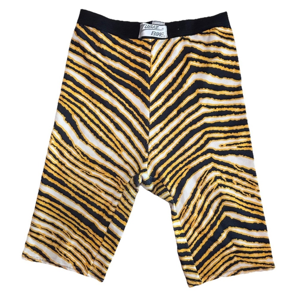 Vintage Zubaz Bike Shorts Tiger Stripe Yellow Black White Medium 7600/22‎